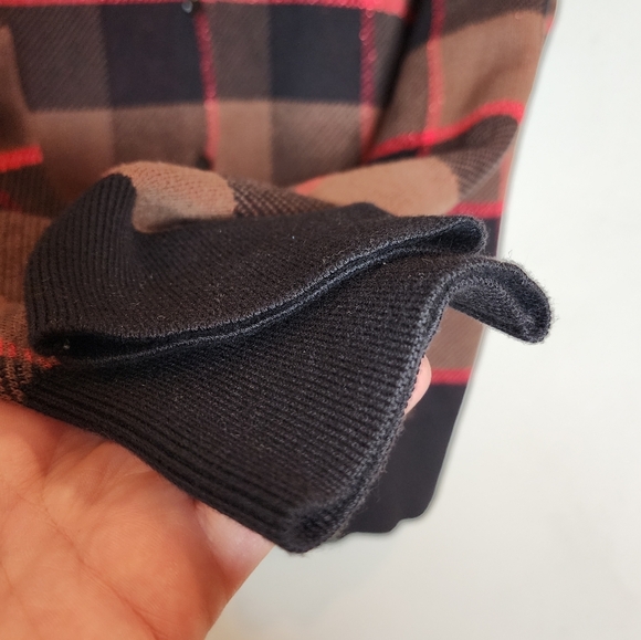 Ann Taylor Metallic Red Black Brown Plaid Button Knit Sweater Cardigan Cotton XL - Picture 13 of 16